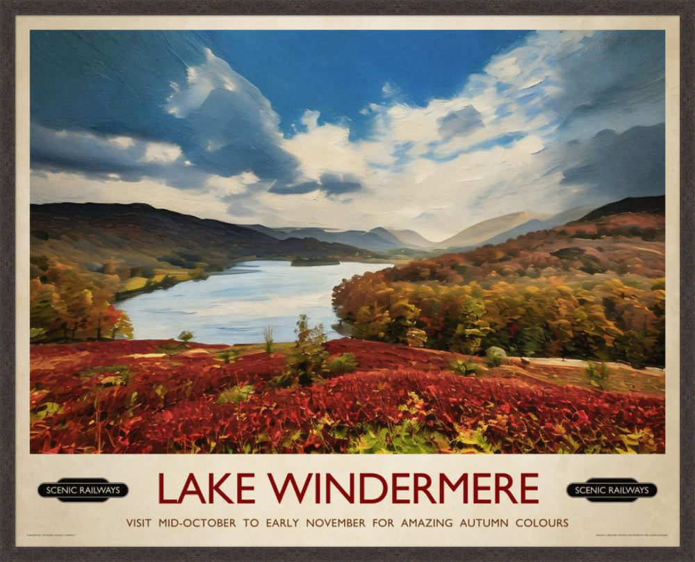 Lake Windermere, Cumbria vintage railway travel print – framed British landscape wall art
