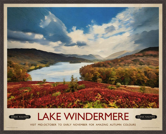 Lake Windermere, Cumbria vintage railway travel print – framed British landscape wall art