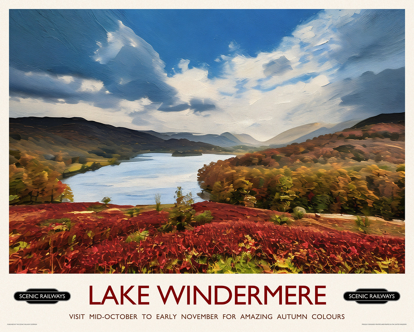 Vintage travel poster- Lake Windermere, Cumbria - Scenic Railways
