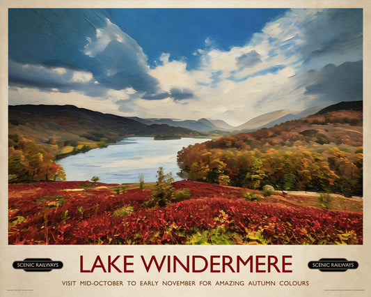 Vintage travel poster- Lake Windermere, Cumbria - Scenic Railways