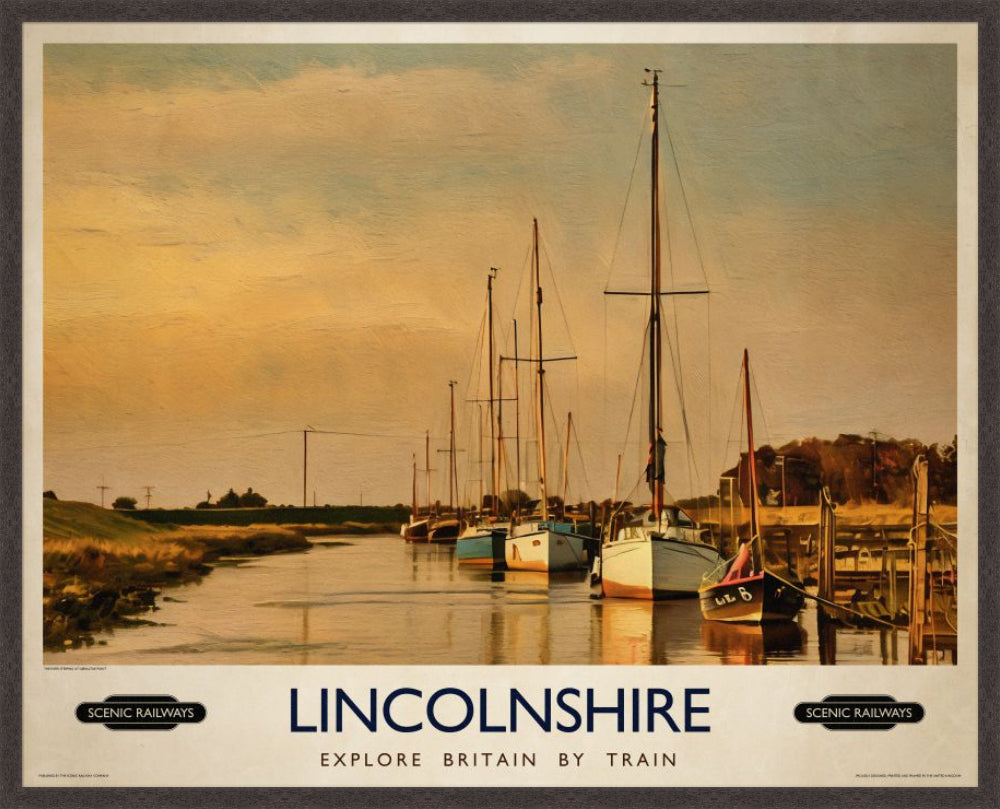 Lincolnshire vintage railway travel print – framed British landscape wall art