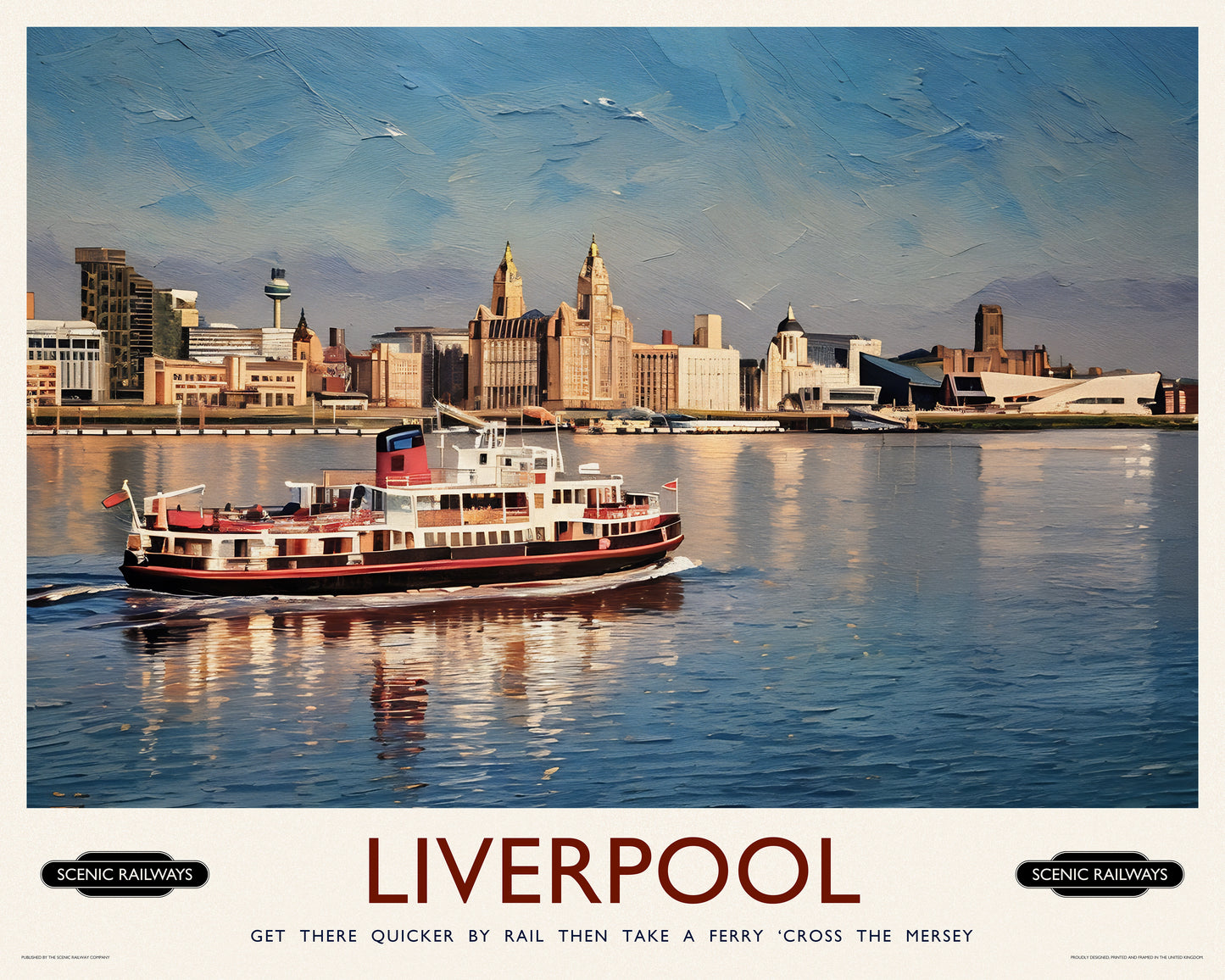 Vintage travel poster- Liverpool, The Mersey Ferry - Scenic Railways