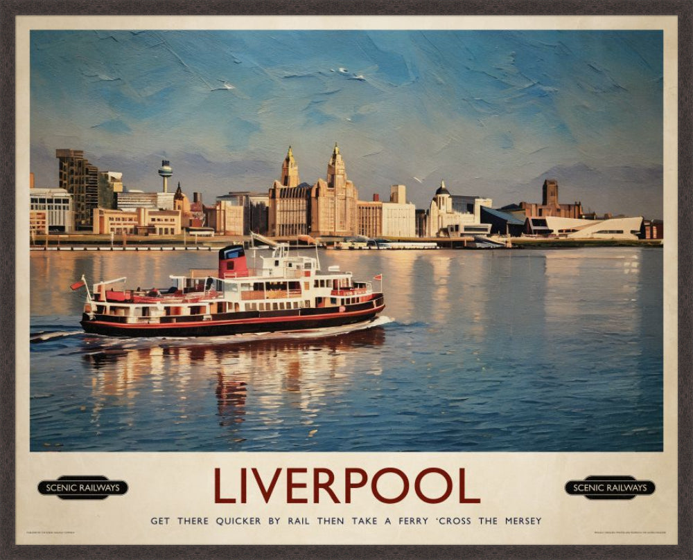 Ferry Liverpool Pattern Liverpool, The Mersey Ferry - Vintage Style Travel / Railway Poster ...