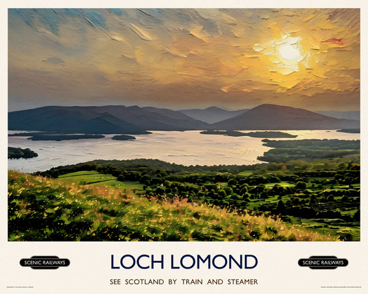 Vintage travel poster- Loch Lomond, Scotland - Scenic Railways