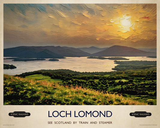 Vintage travel poster- Loch Lomond, Scotland - Scenic Railways
