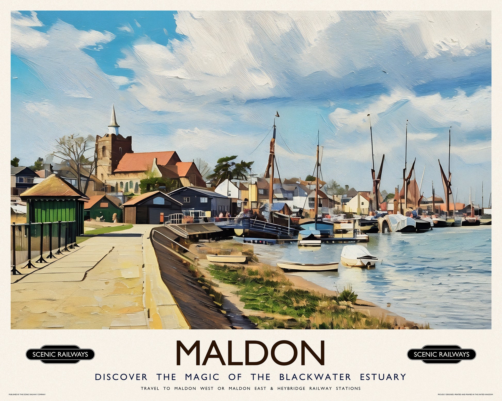 Vintage travel poster- Maldon, Essex - Scenic Railways