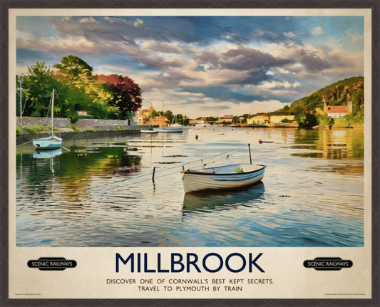 Millbrook, Cornwall vintage railway travel print – framed British landscape wall art