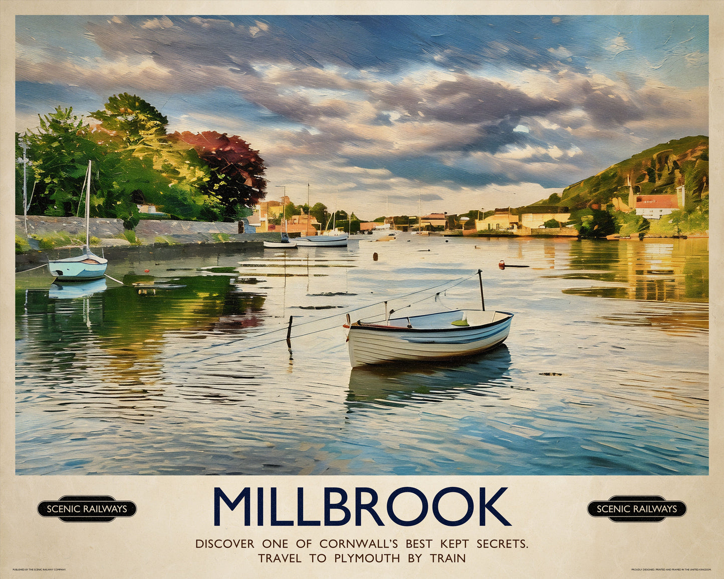 Vintage travel poster- Millbrook, Cornwall - Scenic Railways