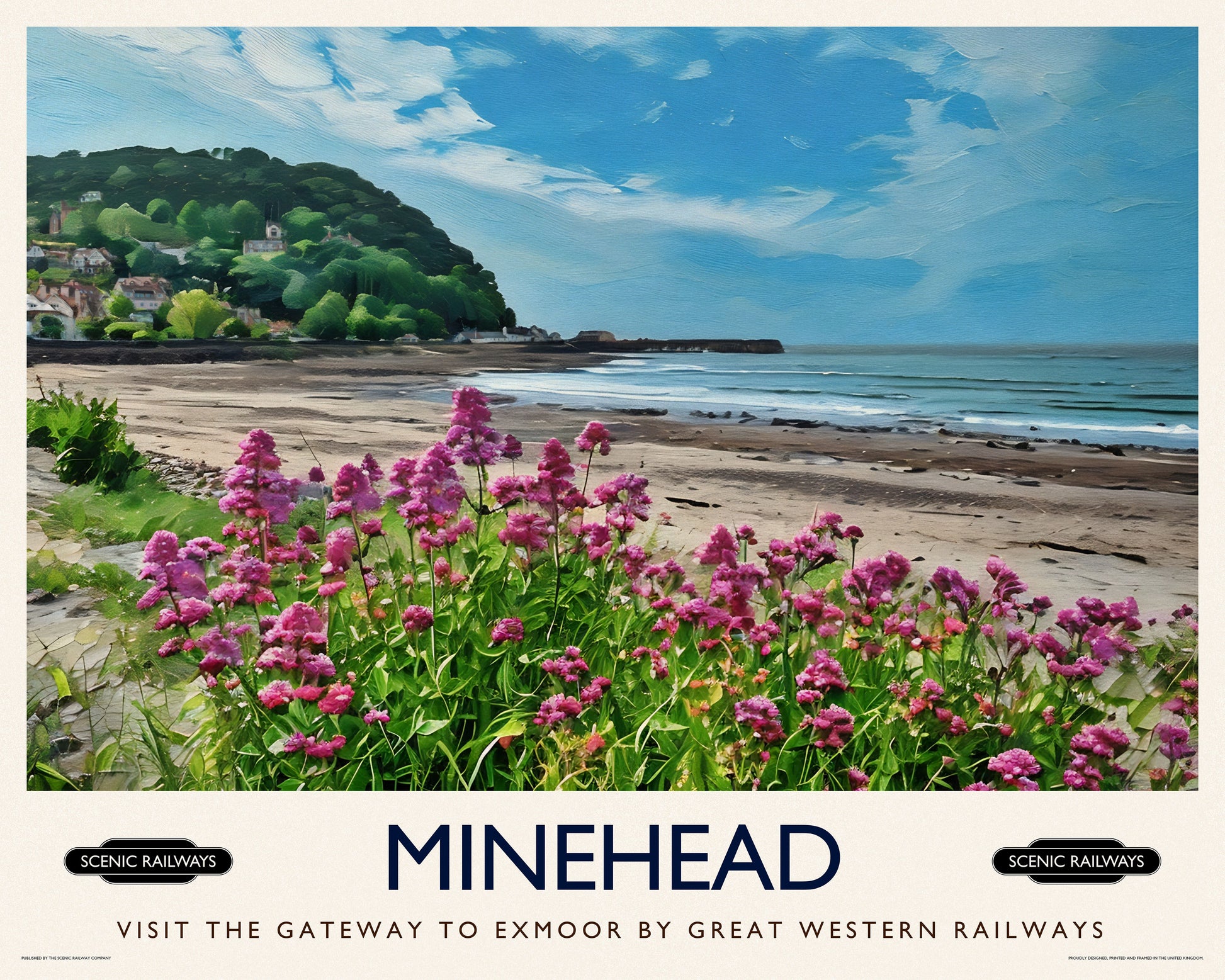 Vintage travel poster- Minehead, Somerset - Scenic Railways