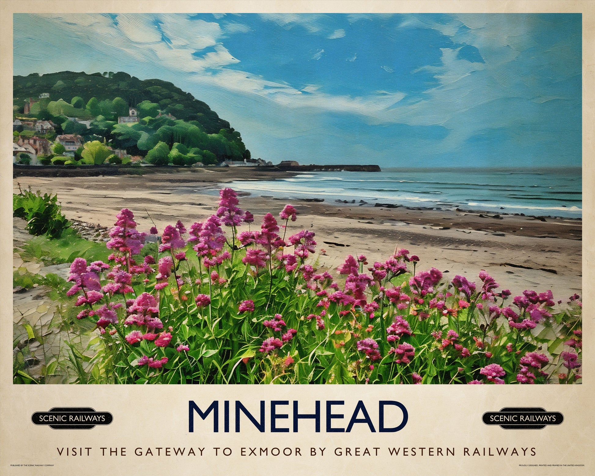 Vintage travel poster- Minehead, Somerset - Scenic Railways