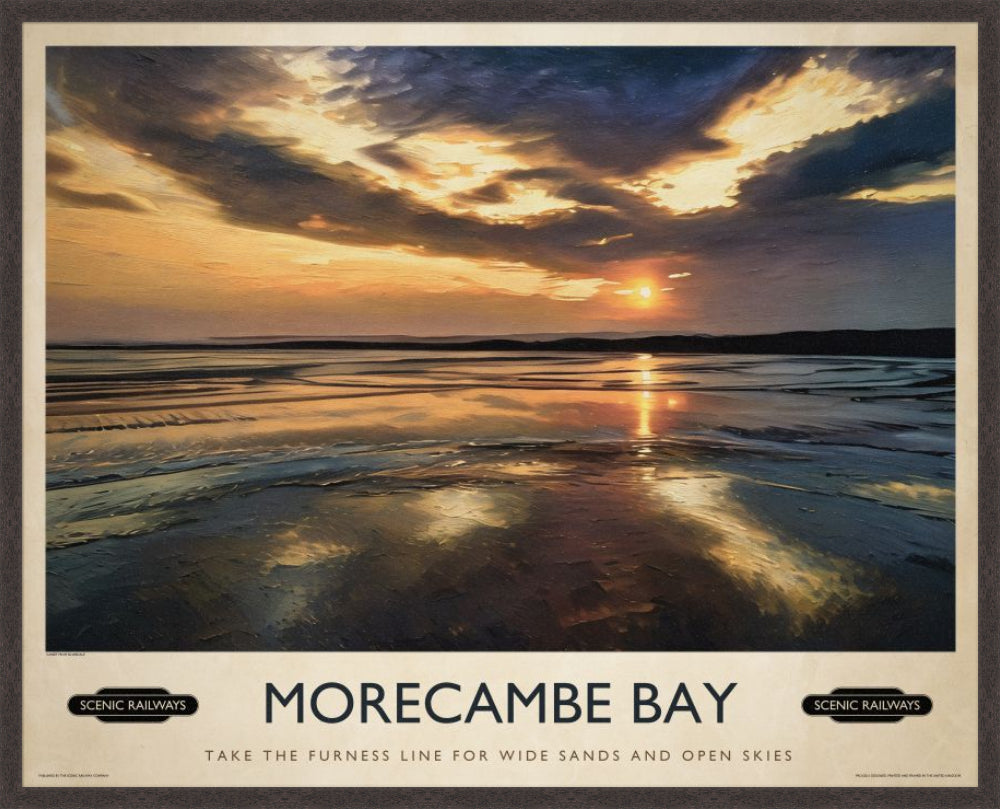 Morecambe Bay vintage railway travel print – framed British landscape wall art