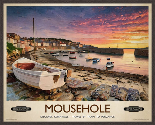 Mousehole, Cornwall vintage railway travel print – framed British landscape wall art