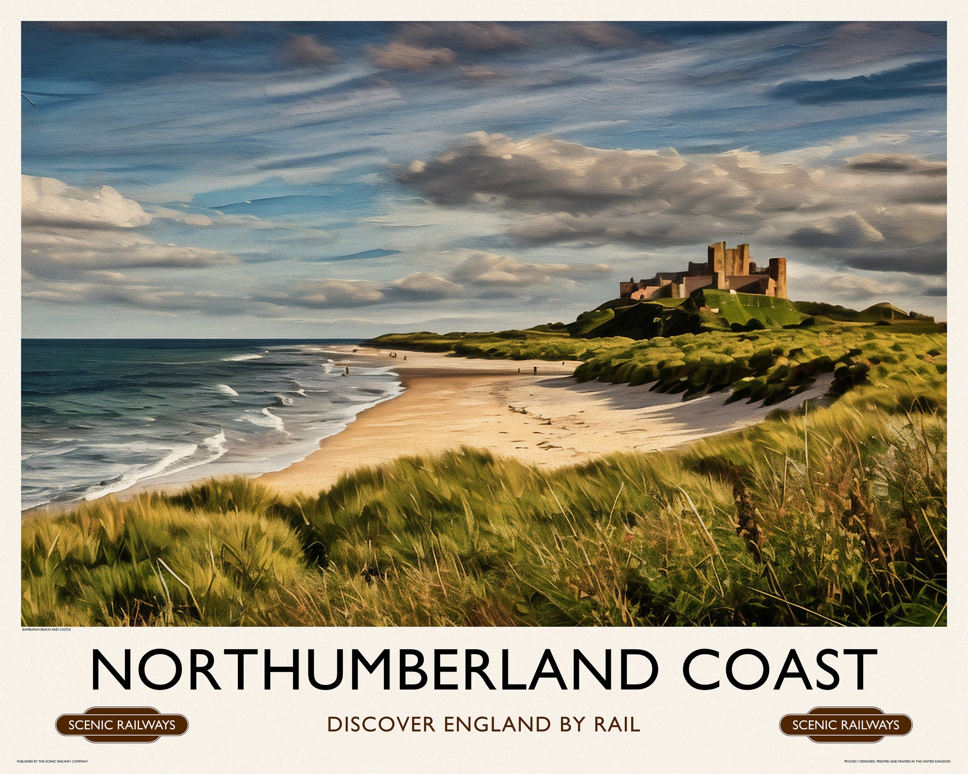 Vintage travel poster- Northumberland Coast - Scenic Railways