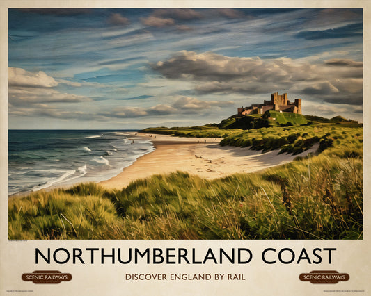 Vintage travel poster- Northumberland Coast - Scenic Railways