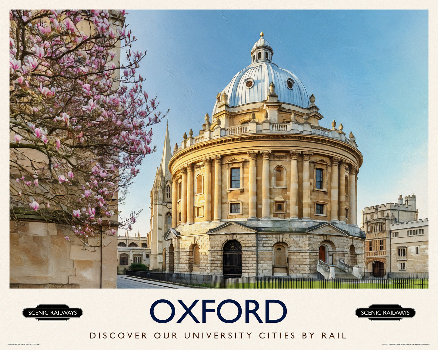 Vintage travel poster- Oxford, The Radcliffe Camera in Spring - Scenic Railways