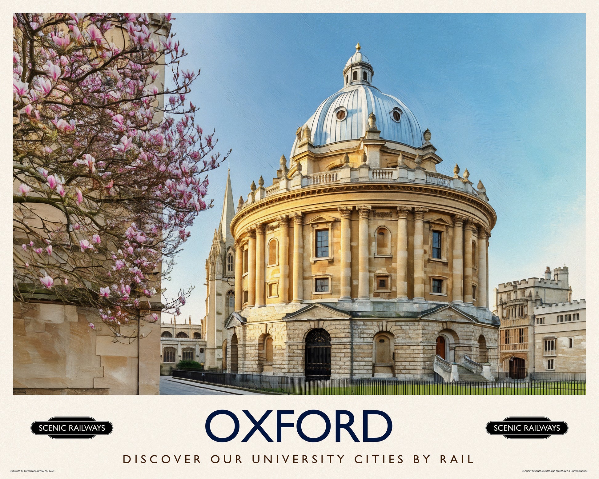 Vintage travel poster- Oxford, The Radcliffe Camera in Spring - Scenic Railways
