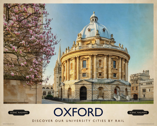 Vintage travel poster- Oxford, The Radcliffe Camera in Spring - Scenic Railways