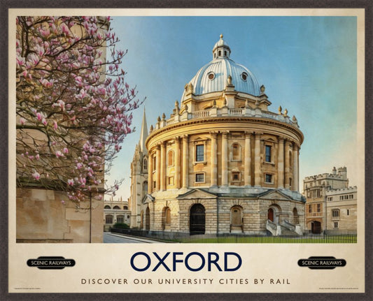 Oxford, The Radcliffe Camera in Spring vintage railway travel print – framed British landscape wall art
