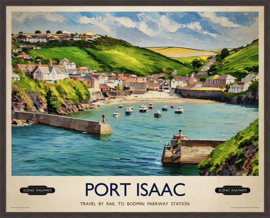Port Isaac, Cornwall vintage railway travel print – framed British landscape wall art