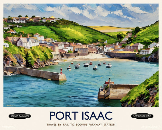 Vintage travel poster- Port Isaac, Cornwall - Scenic Railways