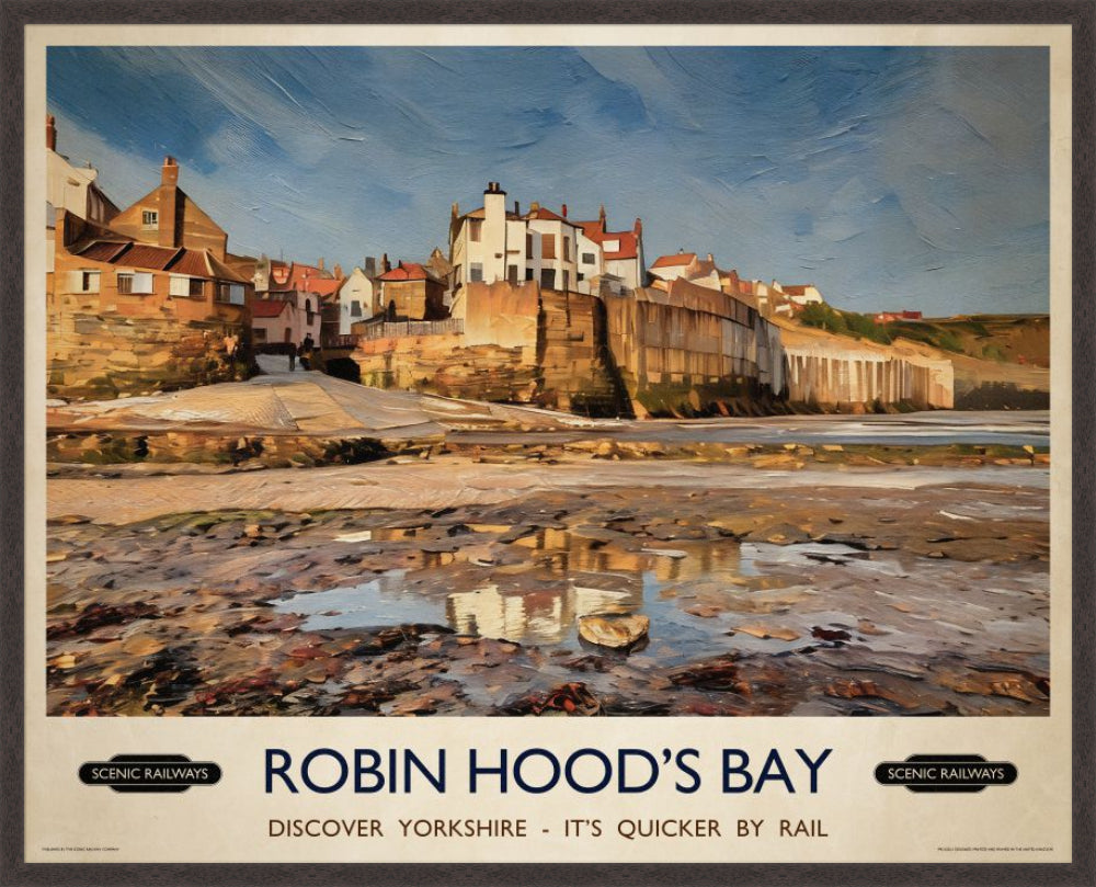 Robin Hood's Bay, Yorkshire vintage railway travel print – framed British landscape wall art