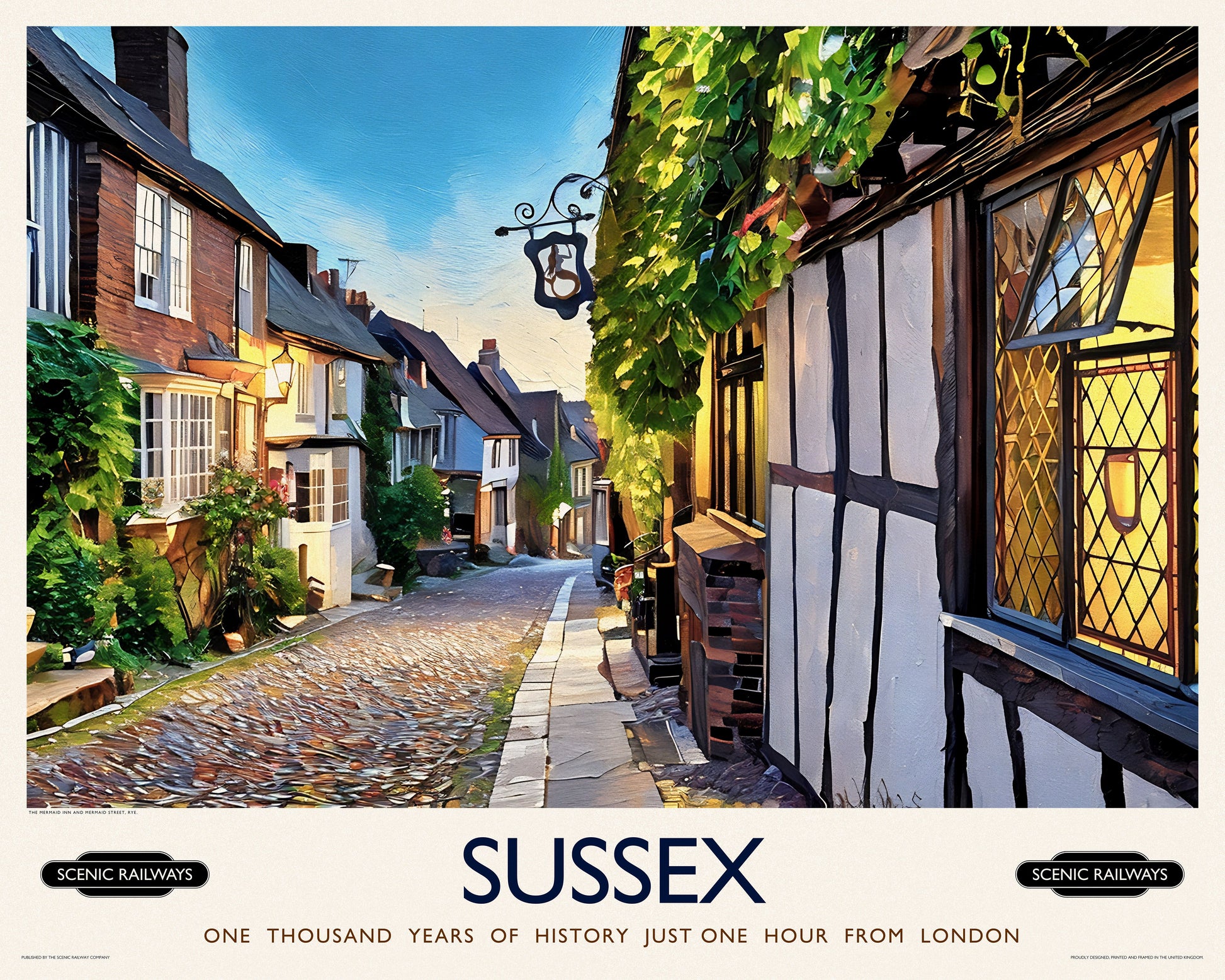 Vintage travel poster- Rye, Sussex - Scenic Railways