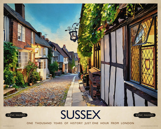 Vintage travel poster- Rye, Sussex - Scenic Railways