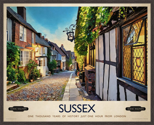 Rye, Sussex vintage railway travel print – framed British landscape wall art