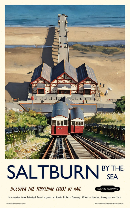 Vintage travel poster- Saltburn by the Sea, Yorkshire - Scenic Railways