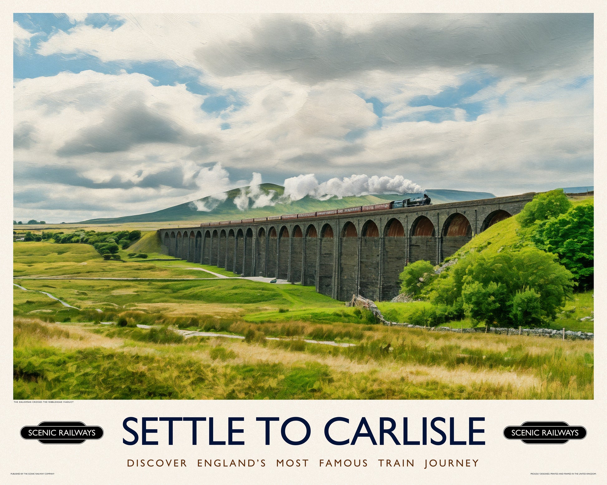 Vintage travel poster- Settle To Carlise, The Ribblehead Viaduct - Scenic Railways
