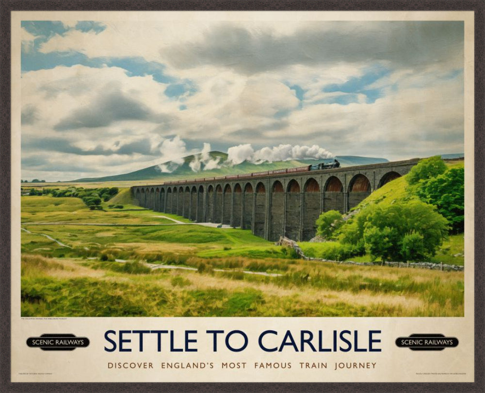 Settle To Carlisle, The Ribblehead Viaduct vintage railway travel print – framed British landscape wall art