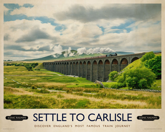Vintage travel poster- Settle To Carlise, The Ribblehead Viaduct - Scenic Railways