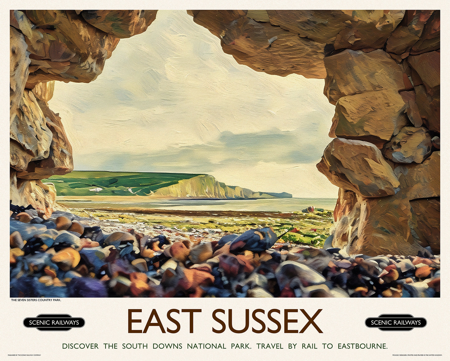 Vintage travel poster- East Sussex, The Seven Sisters - Scenic Railways