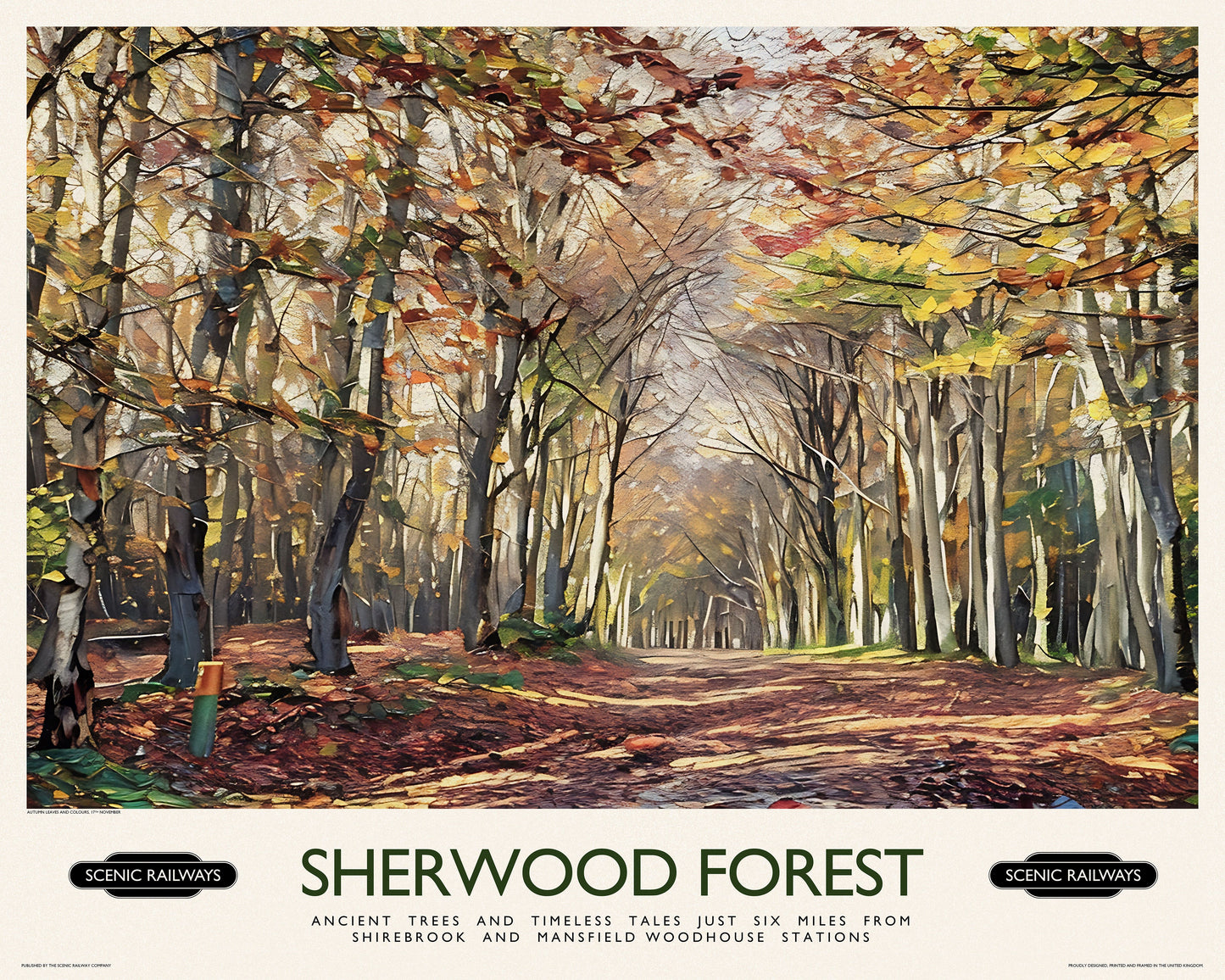 Vintage travel poster- Sherwood Forest - Scenic Railways