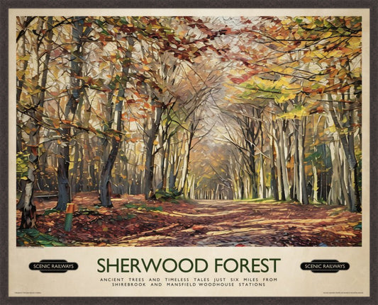 Sherwood Forest vintage railway travel print – framed British landscape wall art