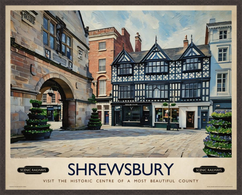 Shrewsbury, Shropshire vintage railway travel print – framed British landscape wall art