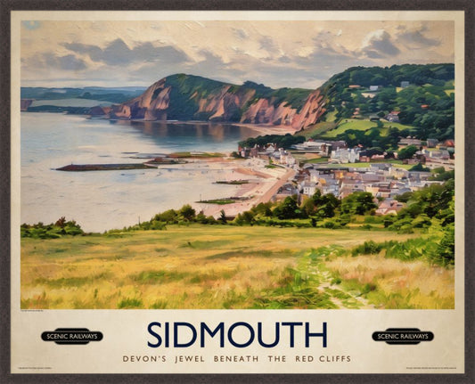 Sidmouth, Devon vintage railway travel print – framed British landscape wall art