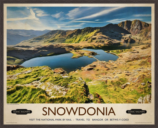 Snowdonia, Wales vintage railway travel print – framed British landscape wall art