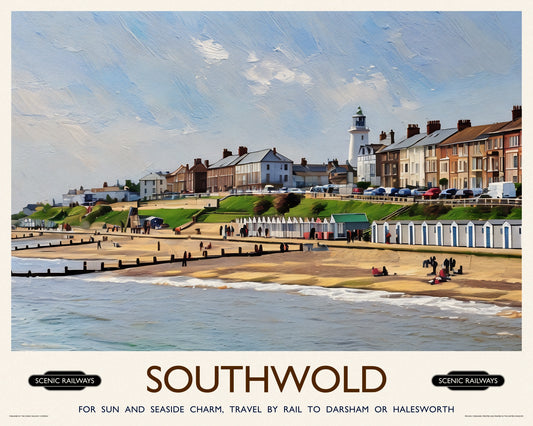 Vintage travel poster- Southwold, East Suffolk - Scenic Railways