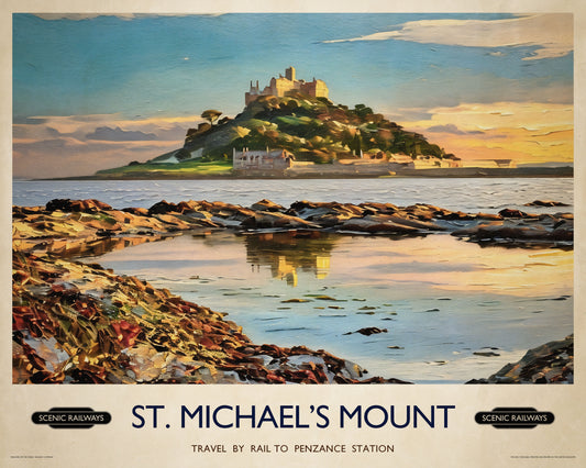 Vintage travel poster- St. Michael's Mount, Cornwall - Scenic Railways