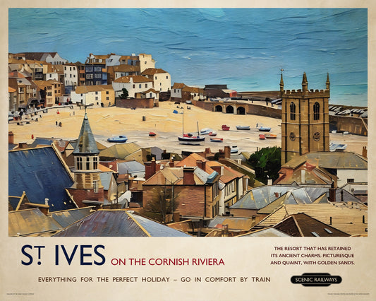 Vintage travel poster- St. Ives, Cornwall - Scenic Railways