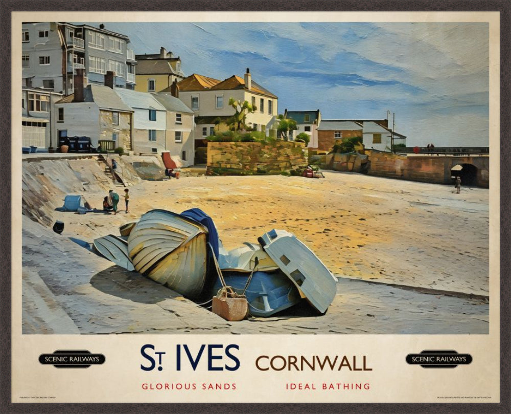 St. Ives Harbour, Cornwall vintage railway travel print – framed British landscape wall art