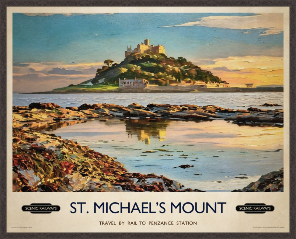 St. Michael's Mount, Cornwall vintage railway travel print – framed British landscape wall art