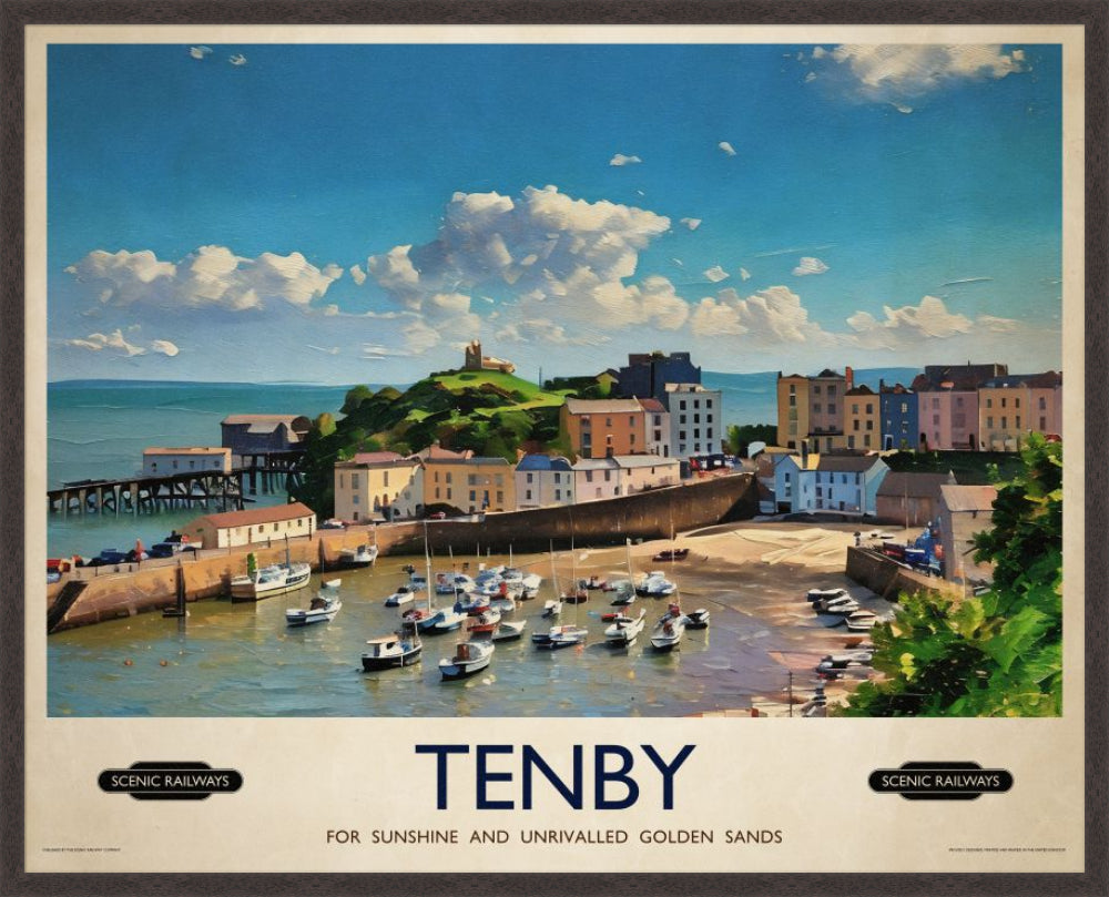 Tenby, Pembrokeshire vintage railway travel print – framed British landscape wall art