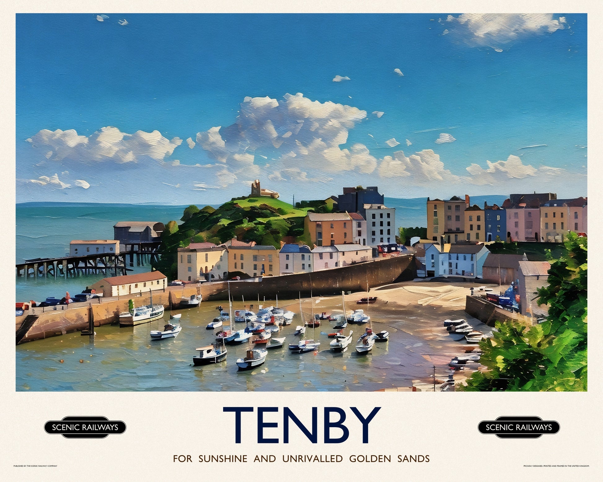 Vintage travel poster- Tenby, Pembrokeshire - Scenic Railways