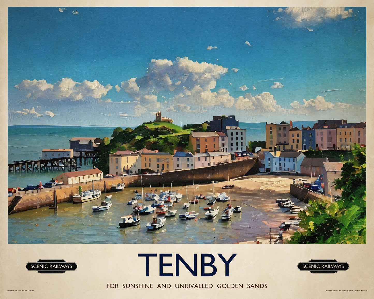 Vintage travel poster- Tenby, Pembrokeshire - Scenic Railways