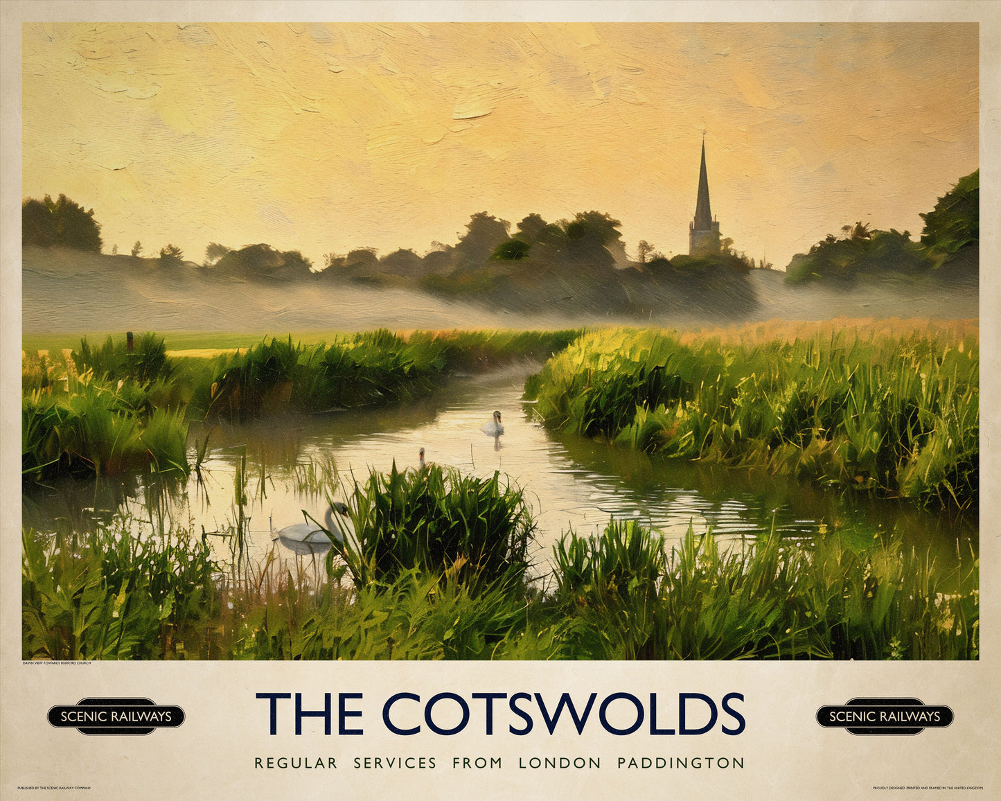 Vintage travel poster- The Cotswolds - Scenic Railways