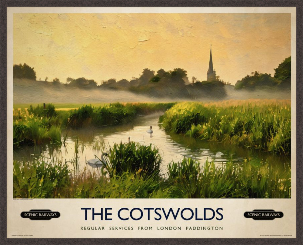 The Cotswolds vintage railway travel print – framed British landscape wall art