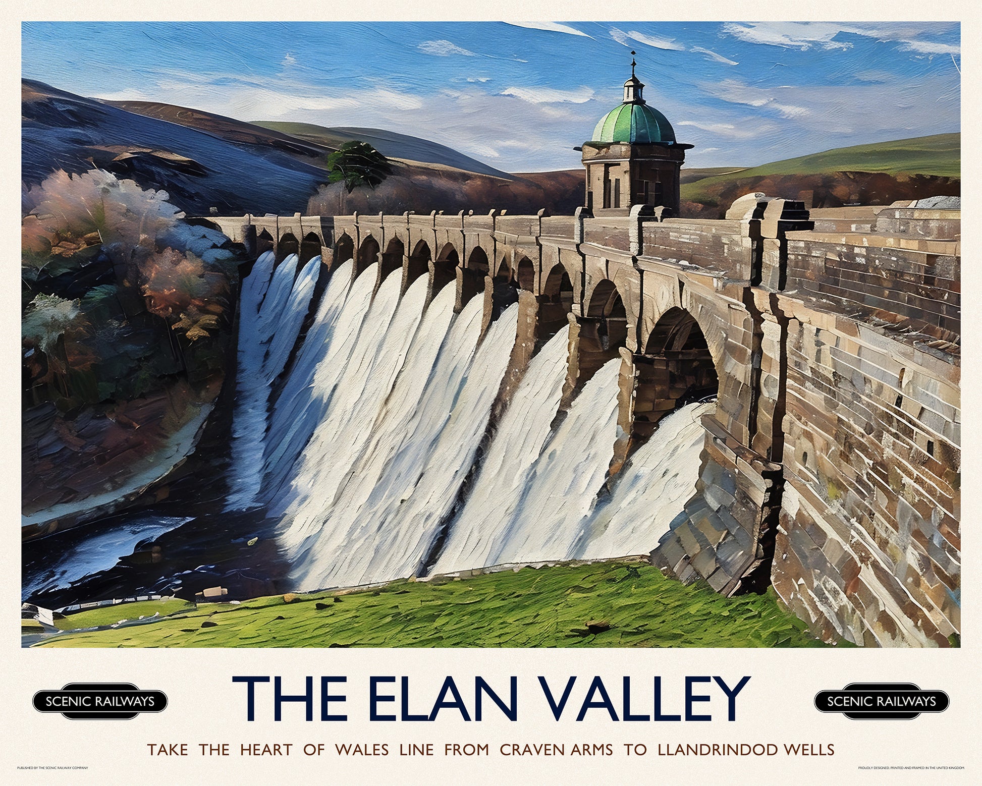Vintage travel poster- The Elan Valley, Wales - Scenic Railways
