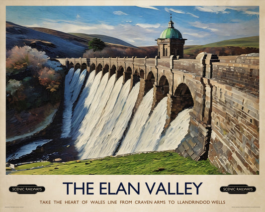 Vintage travel poster- The Elan Valley, Wales - Scenic Railways